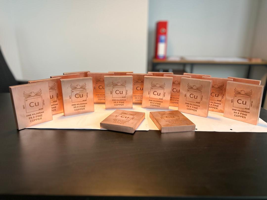 1 Kilo 99.9 Fine Copper Bar with Element Design by Falcon